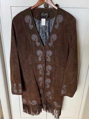 Scully brown sued coat with turquoise accents XXL
